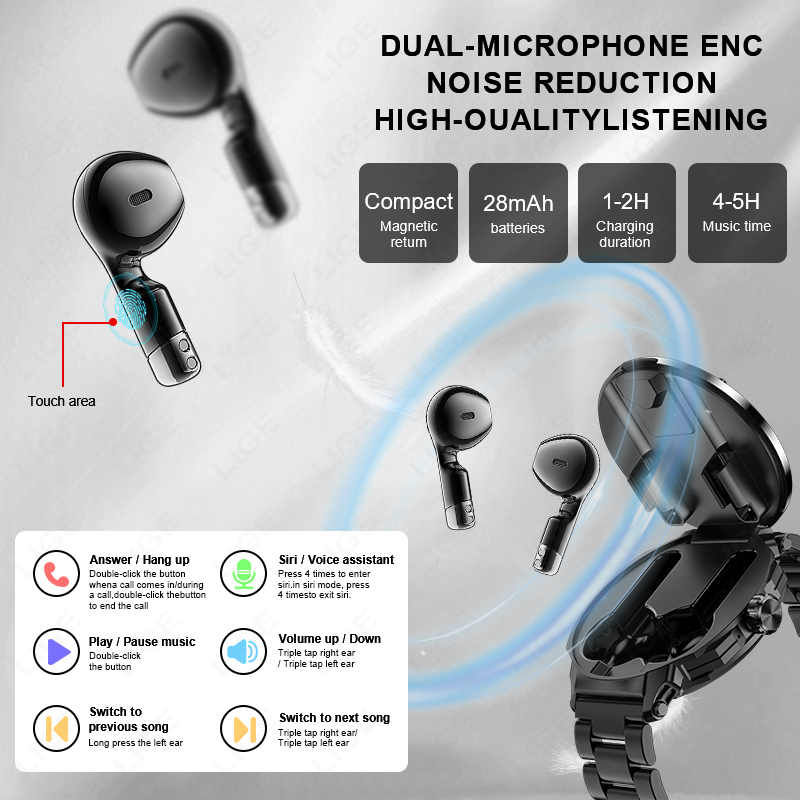 LIGE Nowy Smartwatch 2 w 1 z S – Tws Earbuds Bluetooth 5.3 recenzja i cena